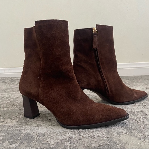 Zara Suede Pointed Toe Ankle Boots Heeled Booties Dark Brown Size EU 38, US 7.5 - Picture 1 of 7